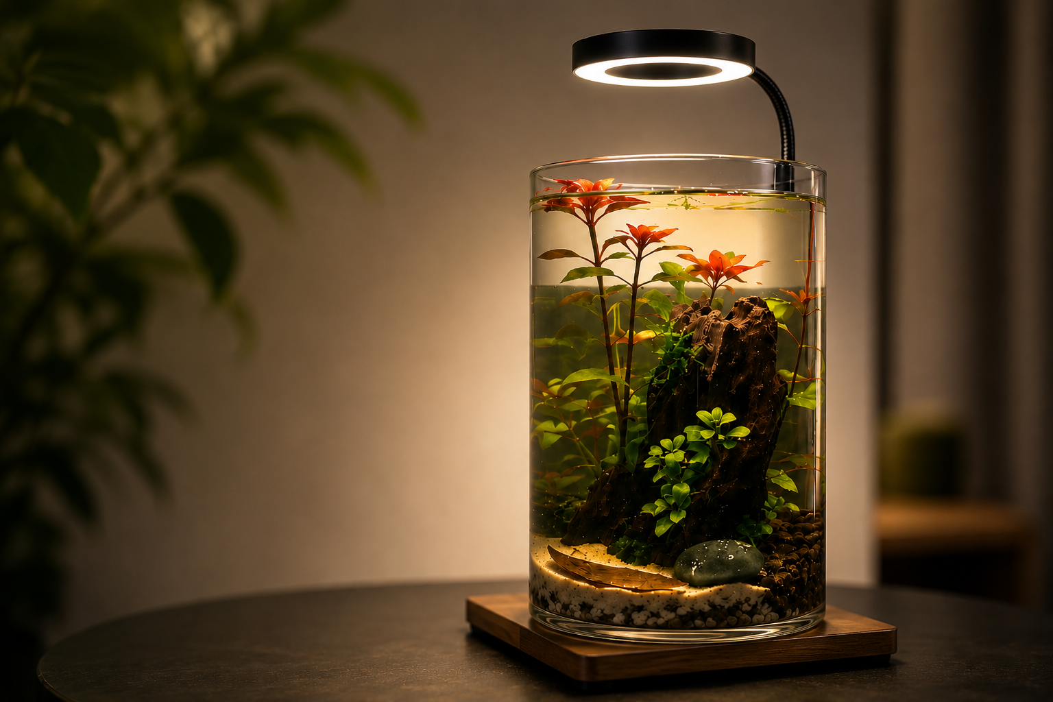 Aquarium éclairé par une lampe LED