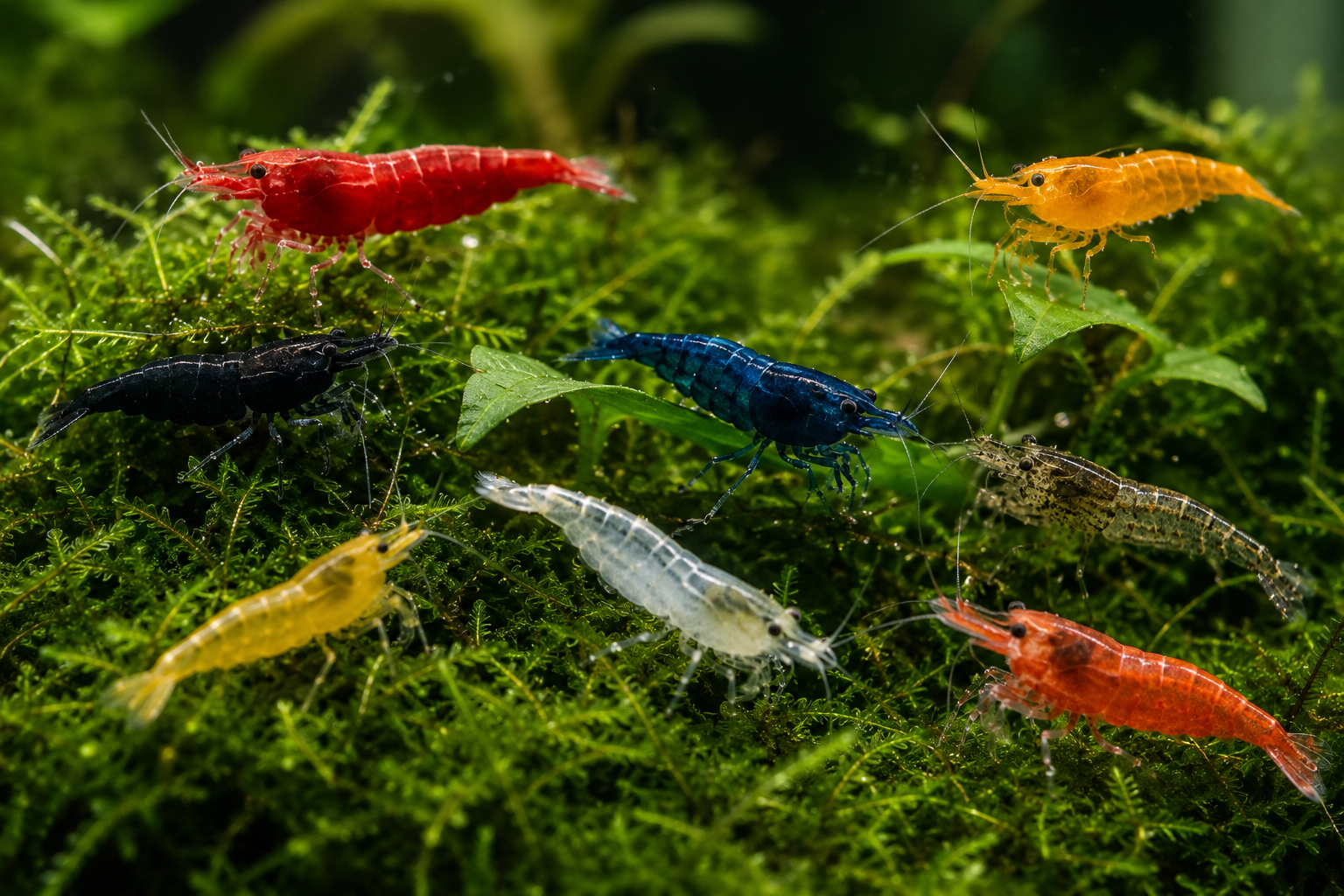 Crevettes colorées dans un paysage aquatique